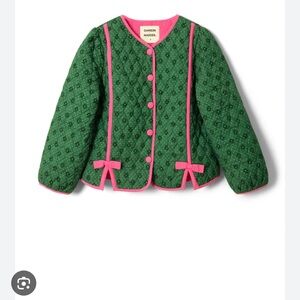 Damson madder - Green Quilted Jacket with Pink Trim